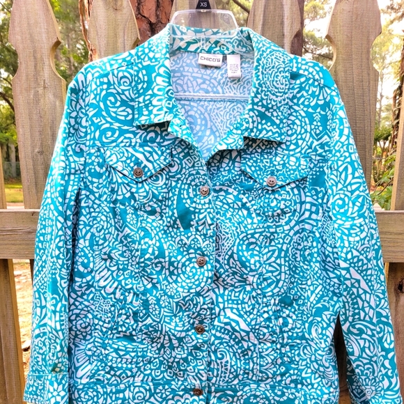 Chico's  Sz 3 Turquoise and White Jacket - Picture 1 of 4